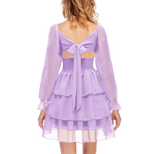 OBBUE Women's Summer Tie Back Square Neck Long Sleeve Mini Swing Dresses
| OBBUE Women's Summer Dress Tie Back Square N