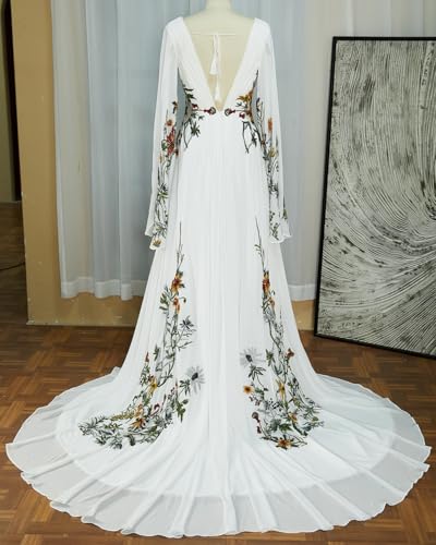 Lxhome Floral Embroidered V Neck Bridal Gowns for Women Wedding Dresses
| Lxhome Long Sleeves Boho Wedding Dresses for
