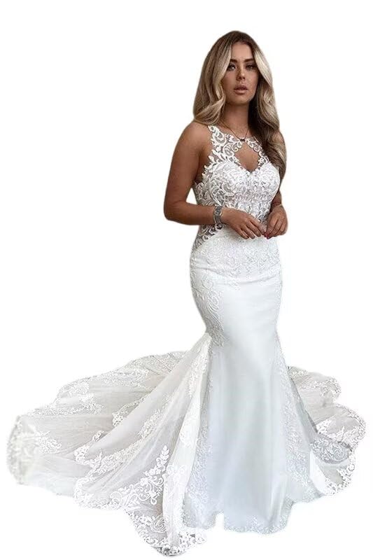 SYYS Mermaid Wedding Dress for Bridal Women Vintage V Neck Lace Applique Wedding Gowns SYYS26  
SYYS Mermaid Wedding Dre