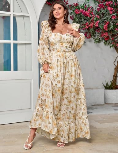 EYWOL Women's Floral Puff Long Sleeve Maxi Dress Boho Chiffon Flowy Smocked Long Dresses for Summer Parties  
EYWOL Wome