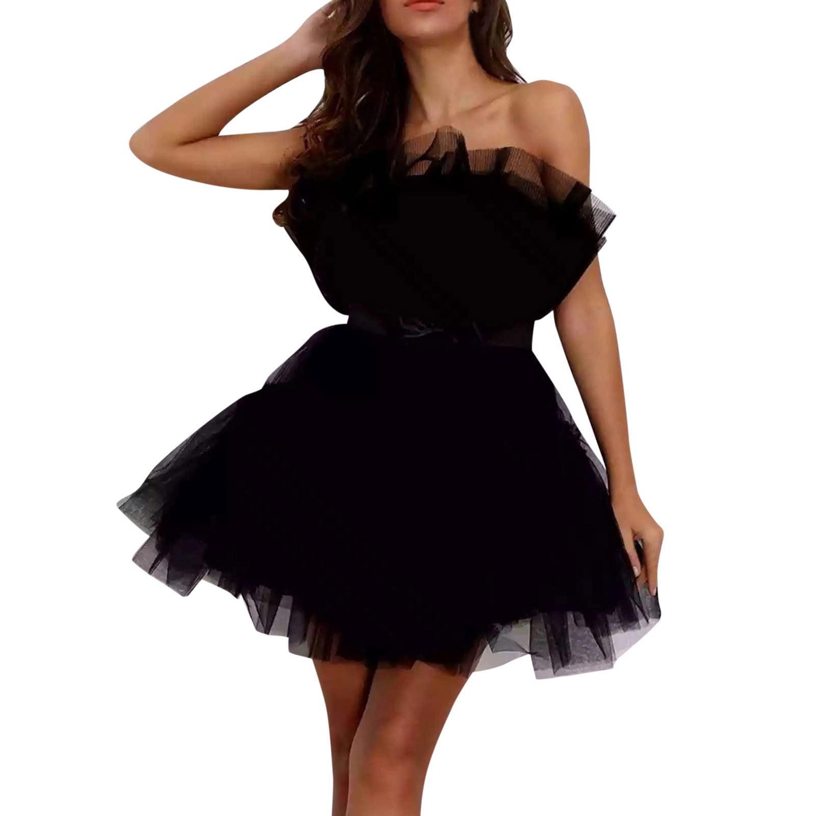 HDGTSA Tulle Short Puffy Prom Dress for Women
| HDGTSA Ruffle Mesh Prom Gown Women's Birthday Fairy Dress
| HDGTSA Mesh