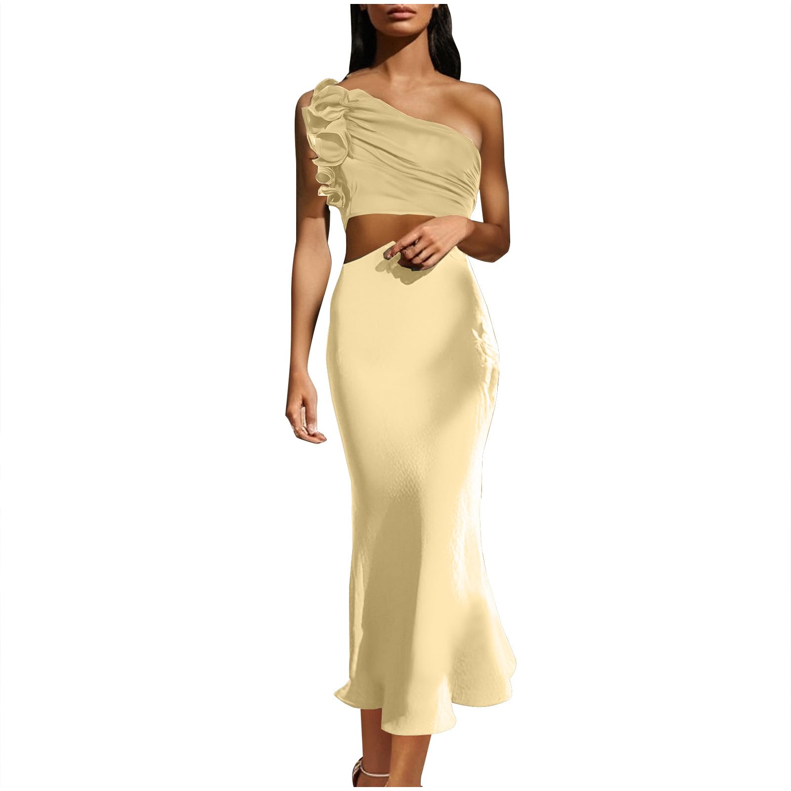 Elegant Maxi One Shoulder Sleeveless Cutout Bodycon Dress for Women
| Sexy Ruffle One Shoulder Sleeveless Cutout Evenin