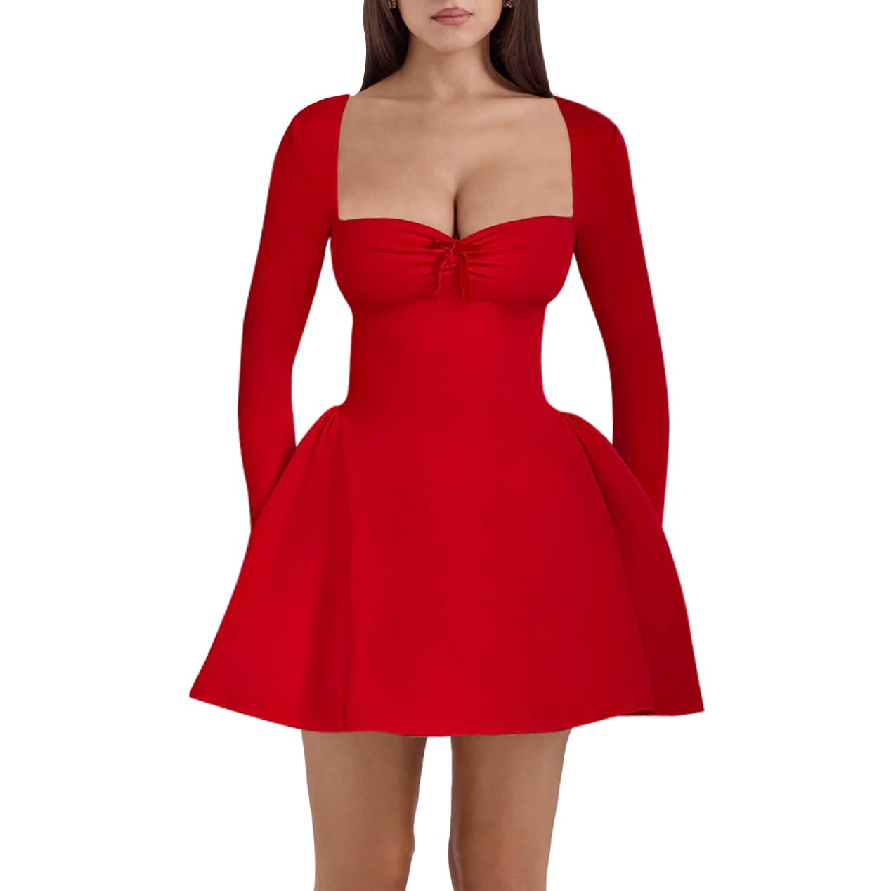 Richlylian Women's Long Sleeve Fit and Flare Mini Dress - Sweetheart Neck Sexy A Line Party Going Out Dresses