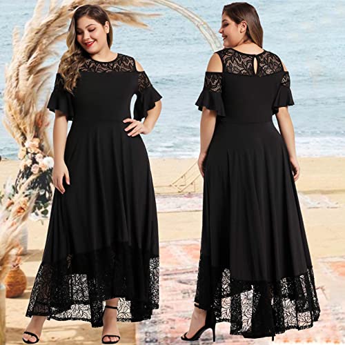 LALAGEN Plus Size Lace Cold Shoulder Casual Long Plain Evening Party Maxi Dress Perfect for Special Occasions
| LALAGEN