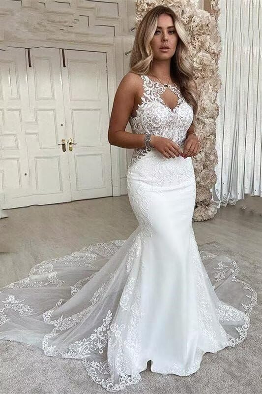 SYYS Mermaid Wedding Dress for Bridal Women Vintage V Neck Lace Applique Wedding Gowns SYYS26  
SYYS Mermaid Wedding Dre