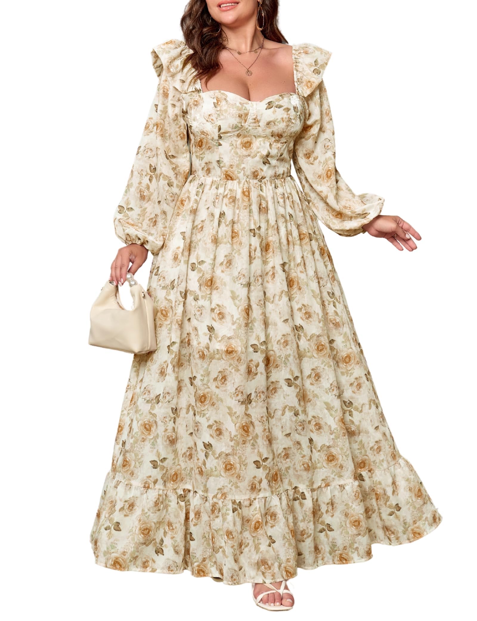 EYWOL Women's Floral Puff Long Sleeve Maxi Dress Boho Chiffon Flowy Smocked Long Dresses for Summer Parties  
EYWOL Wome