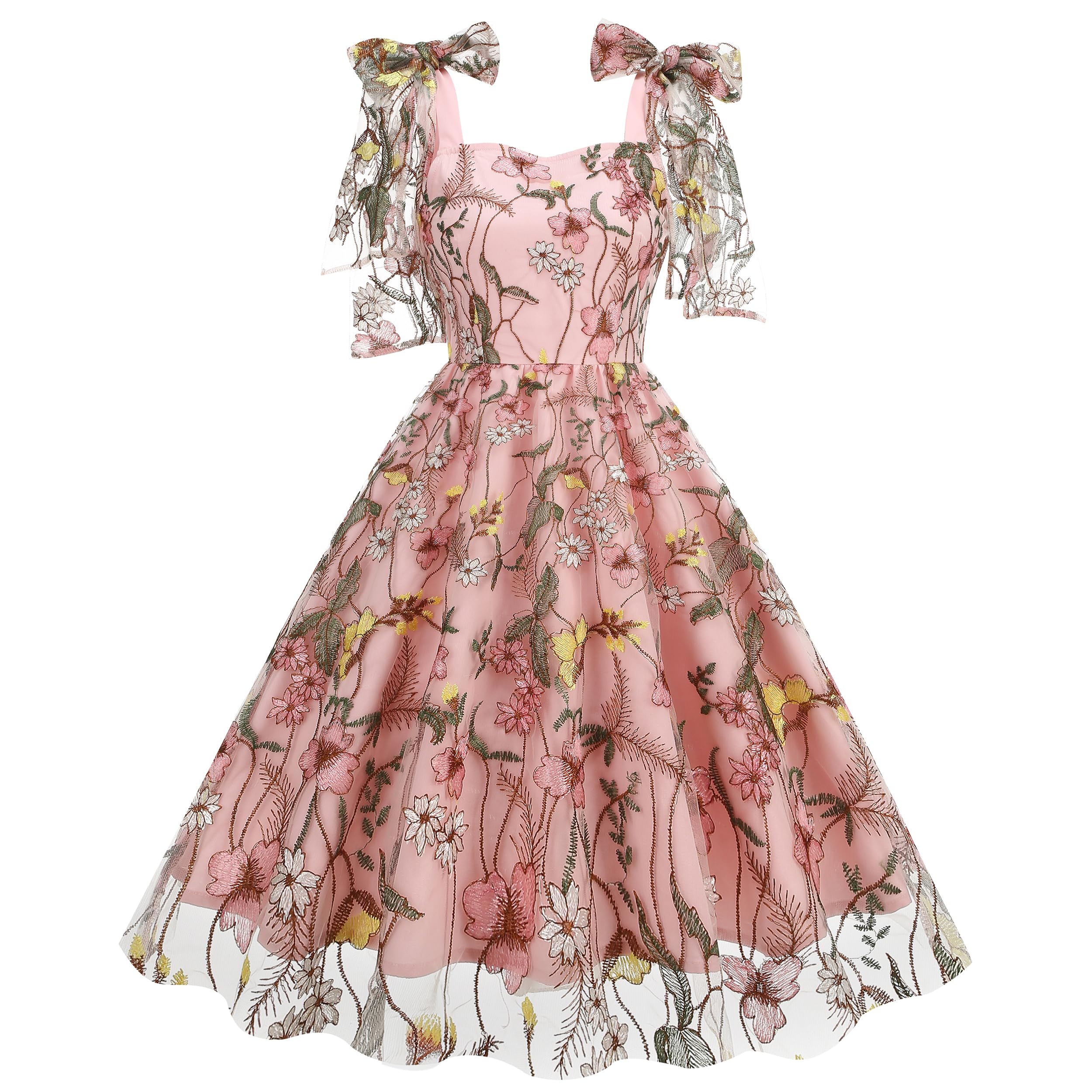 IWEMEK Women's Sweetheart Flower Embroidery Tie Strap Tulle Prom Dress for Formal Party Short Homecoming Events
| IWEME